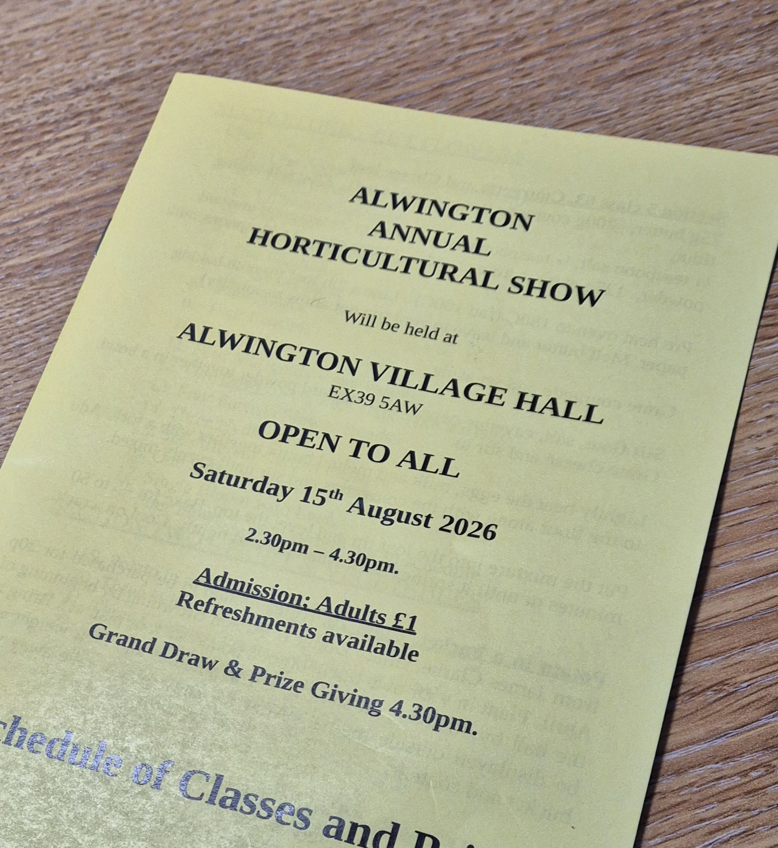 Picture of the show schedule on a desk